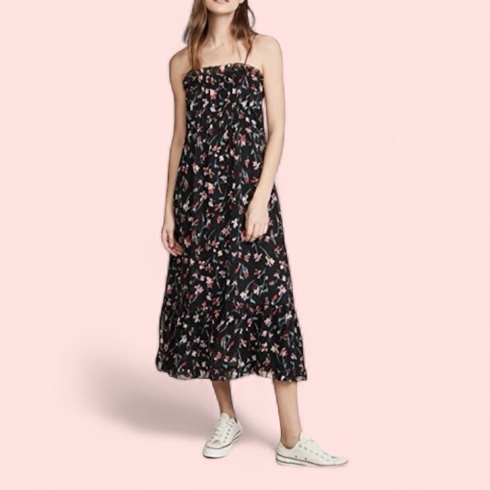 MADEWELL Pintuck Cami Ruffle Hem Maxi Dress in Metallic Drifting Flowers
